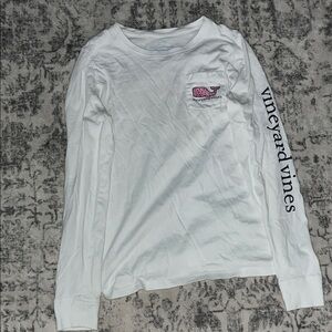 Vineyard Vines White and Pink Logo Long Sleeve Tee